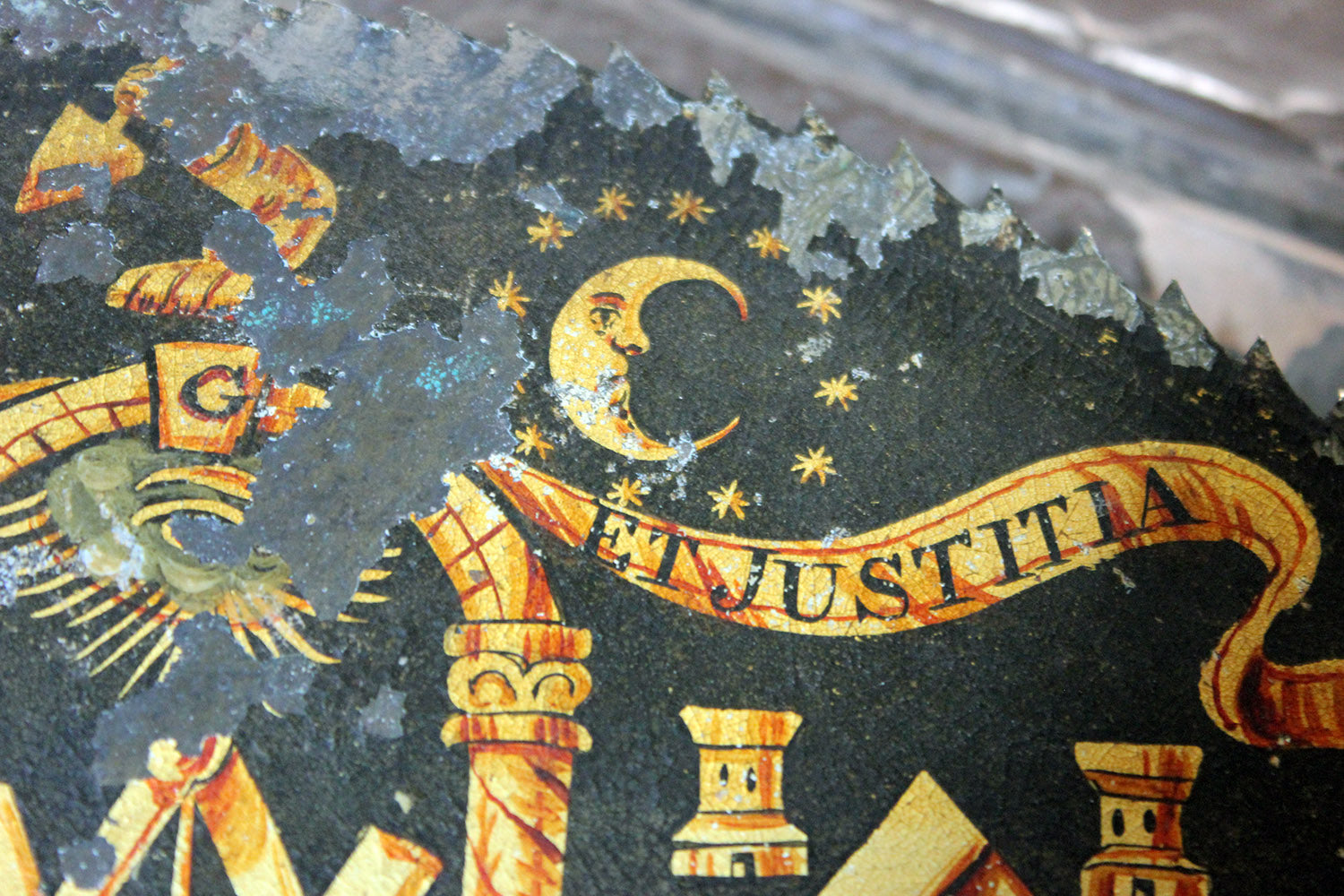 A c.1800 English Painted Brass Masonic Longcase Moonphase Clock Dial
