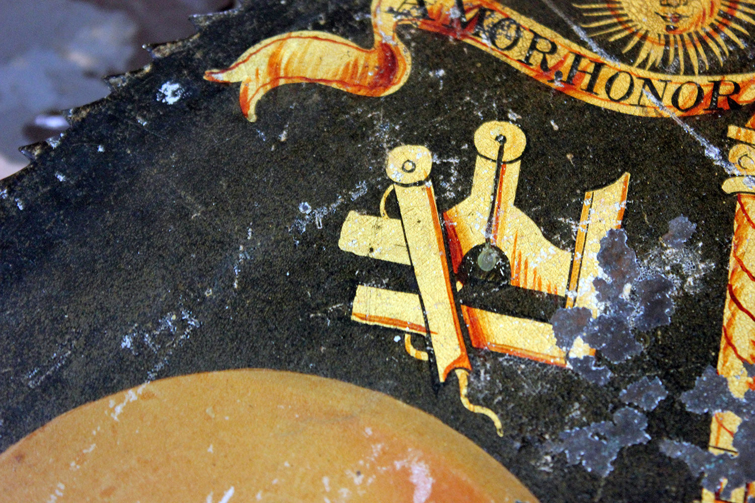 A c.1800 English Painted Brass Masonic Longcase Moonphase Clock Dial