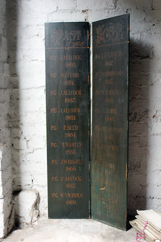 A Decorative Pair of Masonic Lodge Freemasons Roll of Worshipful Masters Name Boards c.1840
