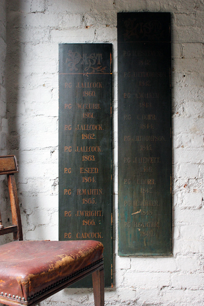 A Decorative Pair of Masonic Lodge Freemasons Roll of Worshipful Masters Name Boards c.1840