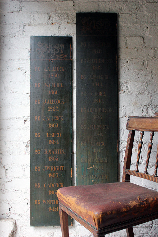 A Decorative Pair of Masonic Lodge Freemasons Roll of Worshipful Masters Name Boards c.1840