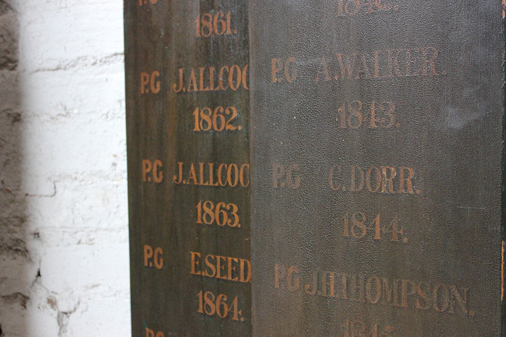 A Decorative Pair of Masonic Lodge Freemasons Roll of Worshipful Masters Name Boards c.1840