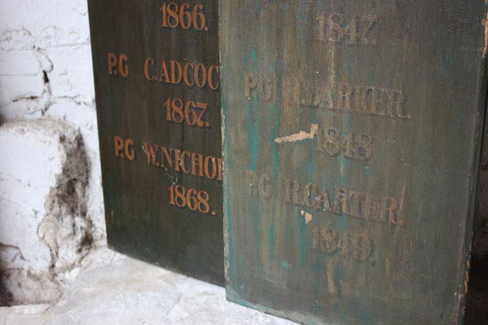 A Decorative Pair of Masonic Lodge Freemasons Roll of Worshipful Masters Name Boards c.1840