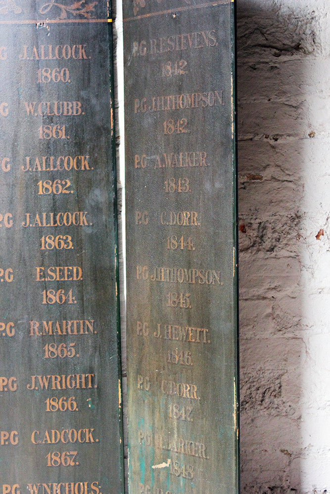 A Decorative Pair of Masonic Lodge Freemasons Roll of Worshipful Masters Name Boards c.1840