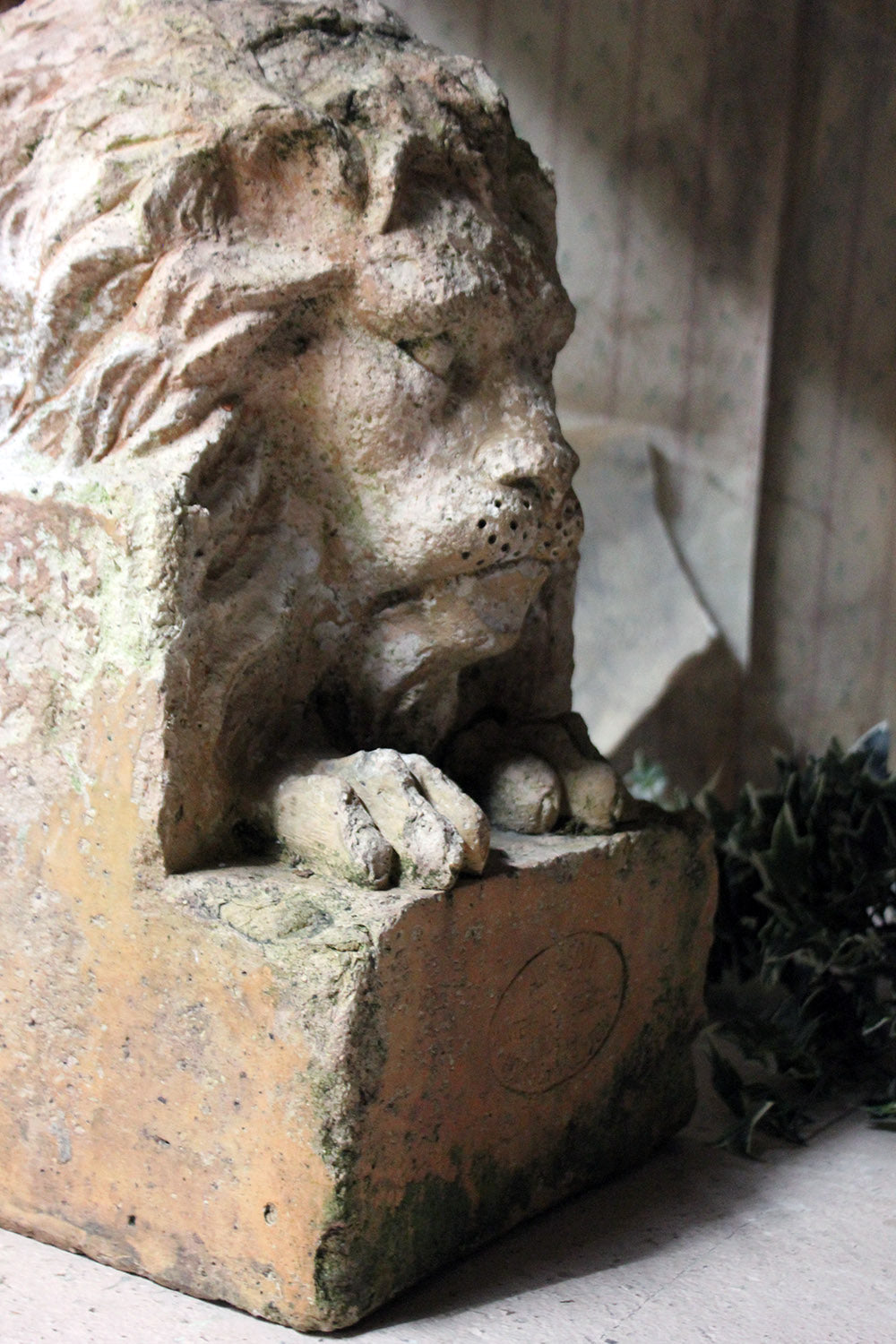 A Good Pair of c.1900 Terracotta Lions by Adam Mason & Sons of Horwich, Lancashire