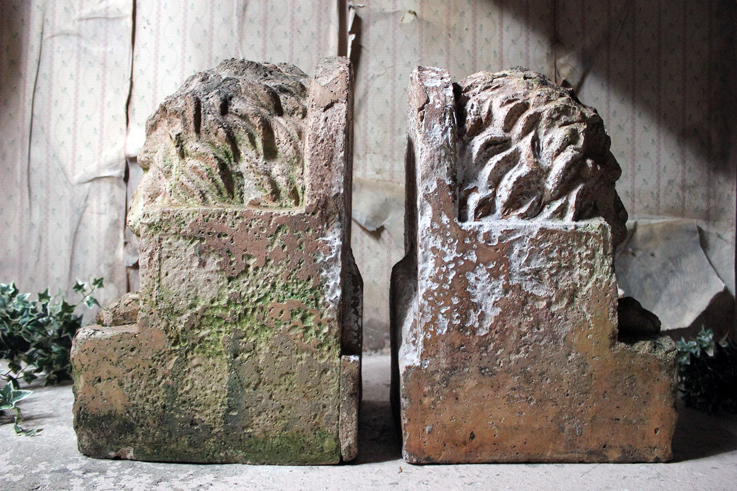 A Good Pair of c.1900 Terracotta Lions by Adam Mason & Sons of Horwich, Lancashire