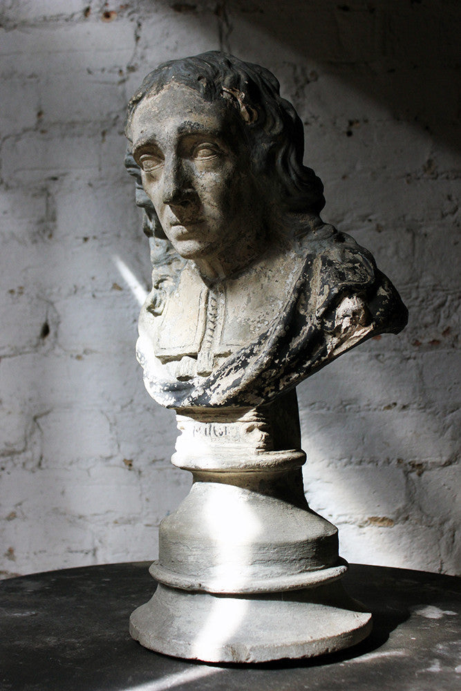 A Decorative Late Victorian Painted Plaster Portrait Library Bust of John Milton c.1890