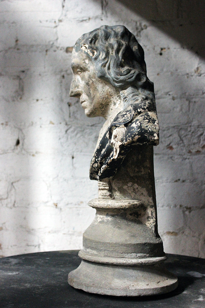 A Decorative Late Victorian Painted Plaster Portrait Library Bust of John Milton c.1890