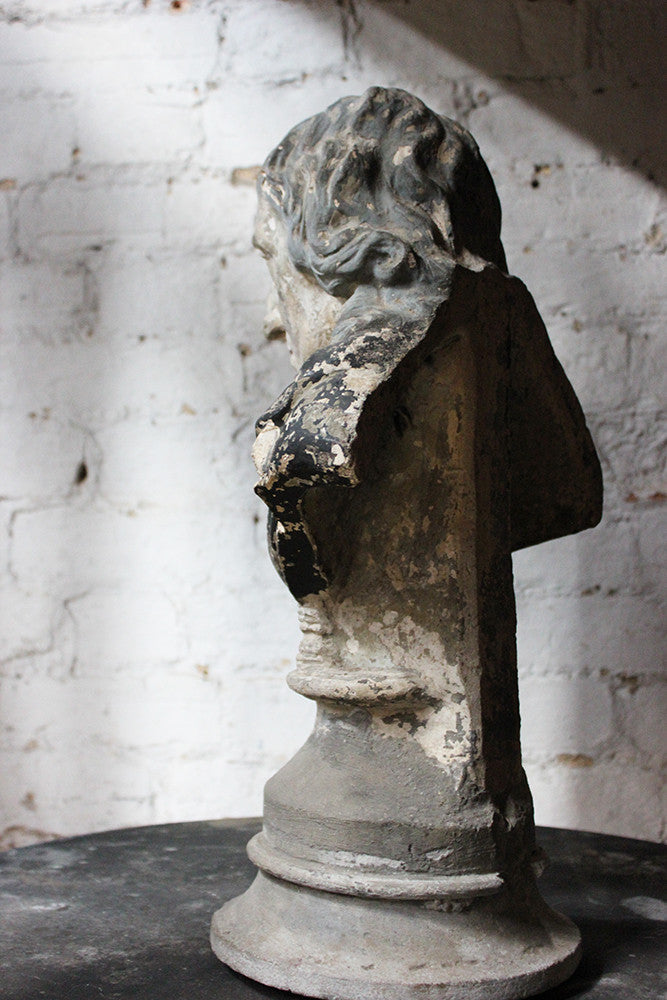 A Decorative Late Victorian Painted Plaster Portrait Library Bust of John Milton c.1890