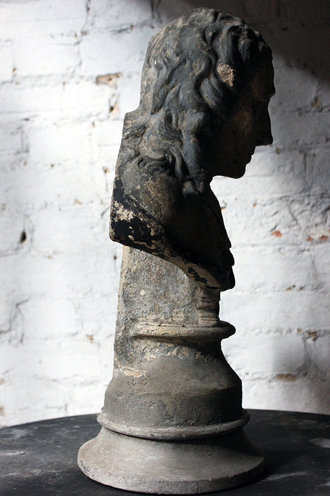 A Decorative Late Victorian Painted Plaster Portrait Library Bust of John Milton c.1890