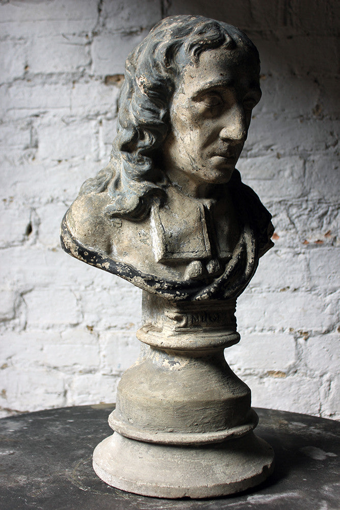 A Decorative Late Victorian Painted Plaster Portrait Library Bust of John Milton c.1890