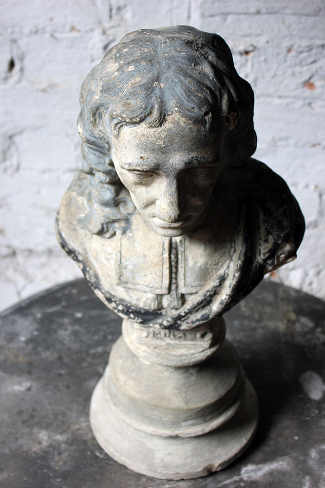 A Decorative Late Victorian Painted Plaster Portrait Library Bust of John Milton c.1890