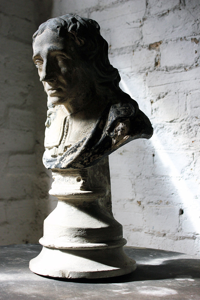 A Decorative Late Victorian Painted Plaster Portrait Library Bust of John Milton c.1890