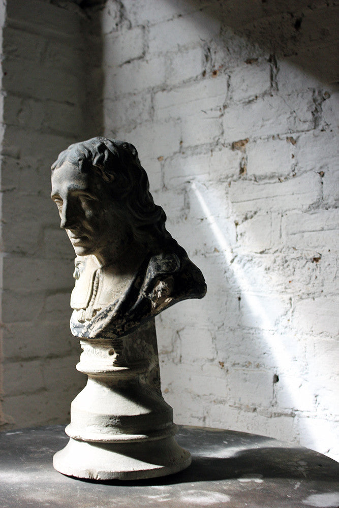 A Decorative Late Victorian Painted Plaster Portrait Library Bust of John Milton c.1890