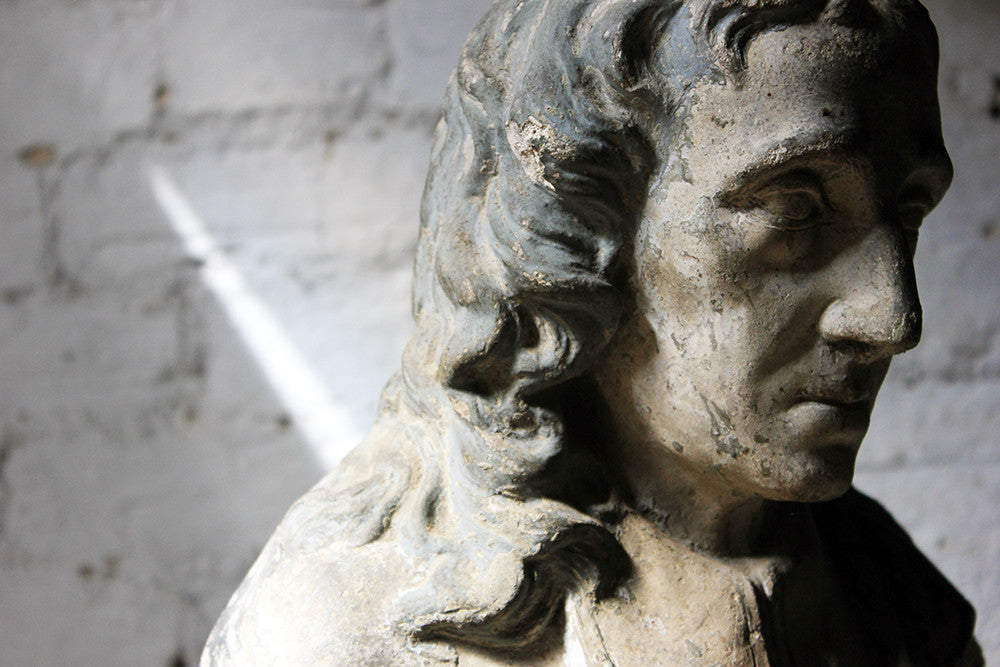 A Decorative Late Victorian Painted Plaster Portrait Library Bust of John Milton c.1890