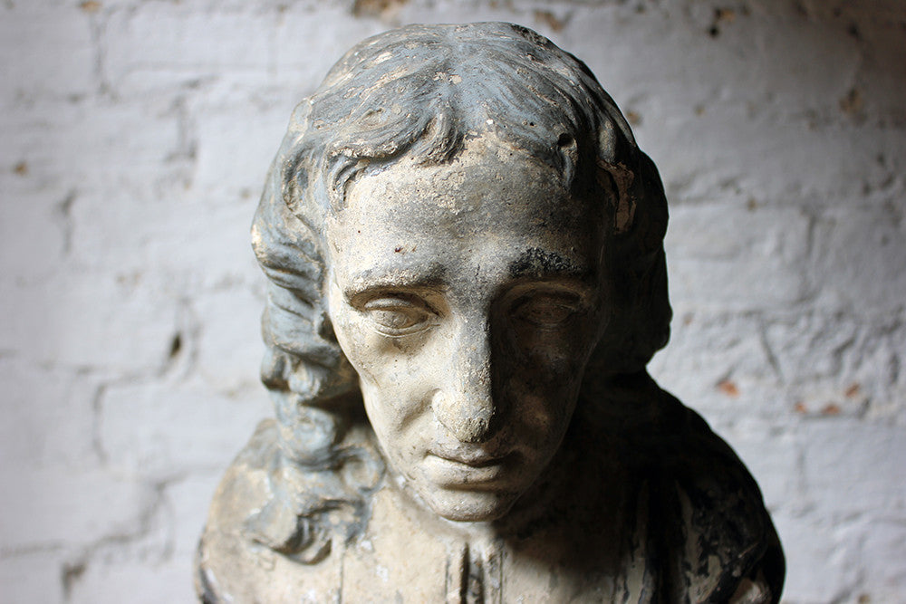 A Decorative Late Victorian Painted Plaster Portrait Library Bust of John Milton c.1890