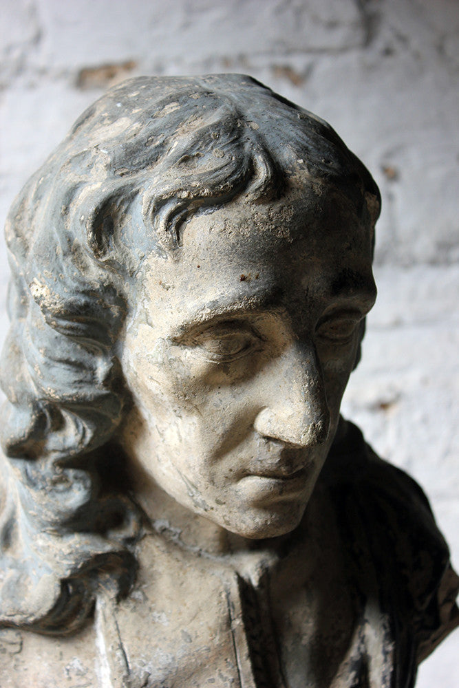 A Decorative Late Victorian Painted Plaster Portrait Library Bust of John Milton c.1890