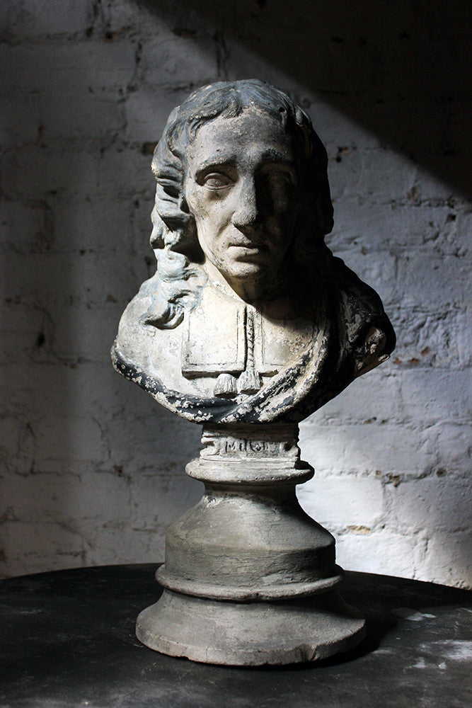 A Decorative Late Victorian Painted Plaster Portrait Library Bust of John Milton c.1890