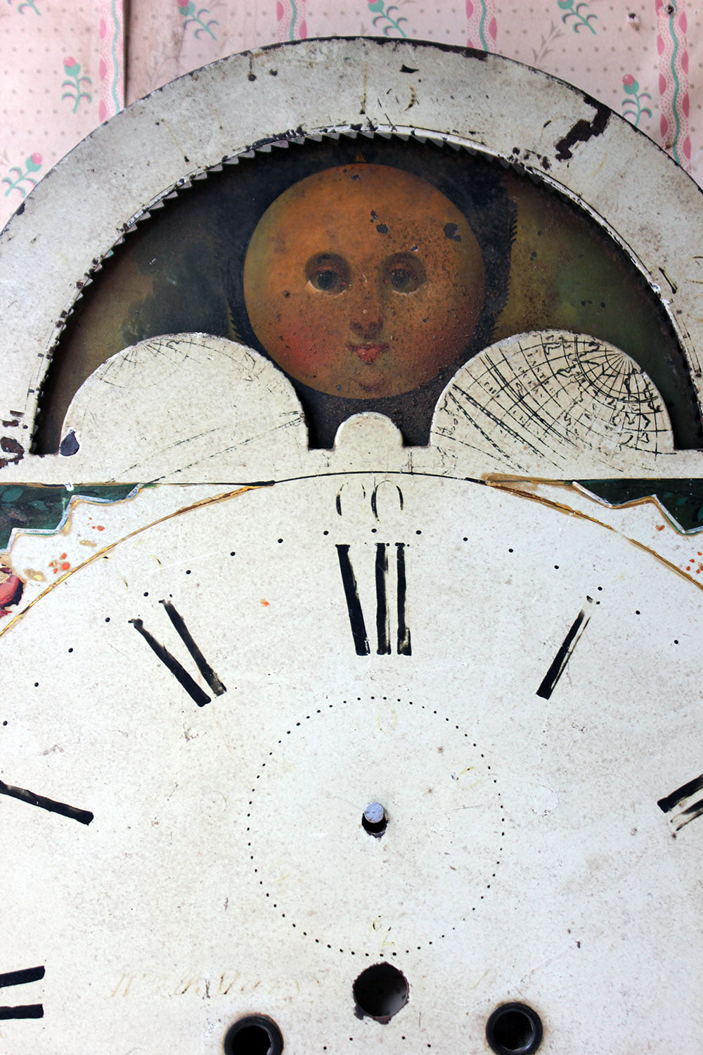 A Decorative 18thC Moon Phase Painted Longcase Clock Dial c.1780-90