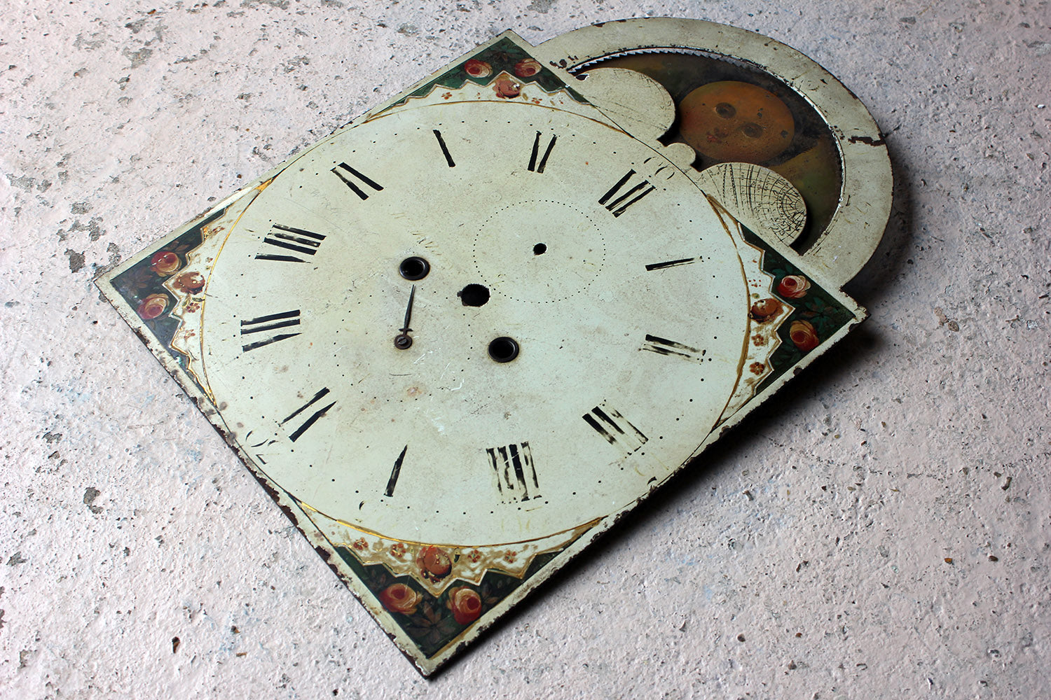 A Decorative 18thC Moon Phase Painted Longcase Clock Dial c.1780-90