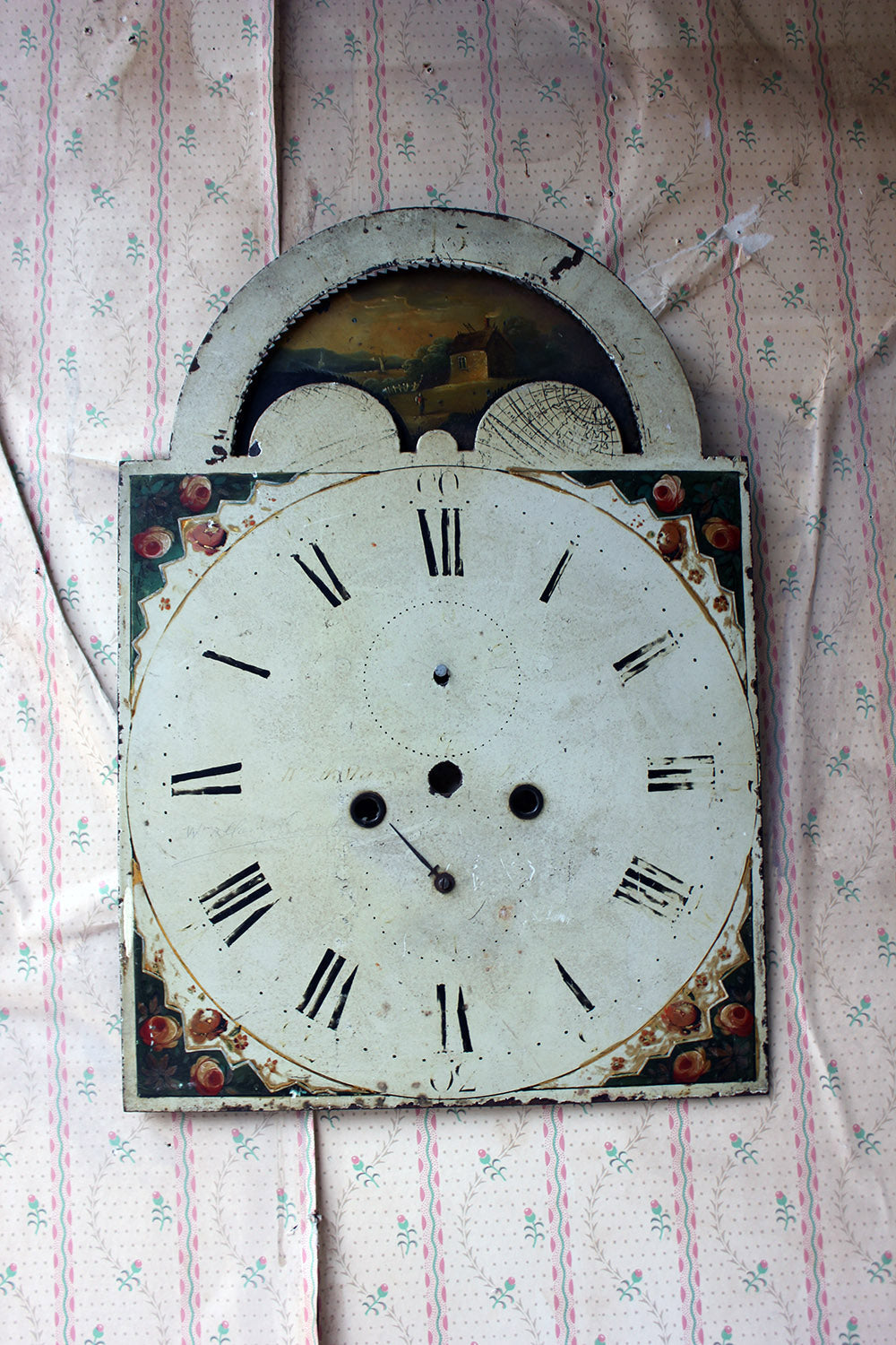 A Decorative 18thC Moon Phase Painted Longcase Clock Dial c.1780-90