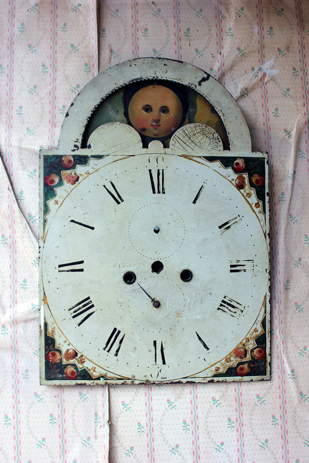 A Decorative 18thC Moon Phase Painted Longcase Clock Dial c.1780-90