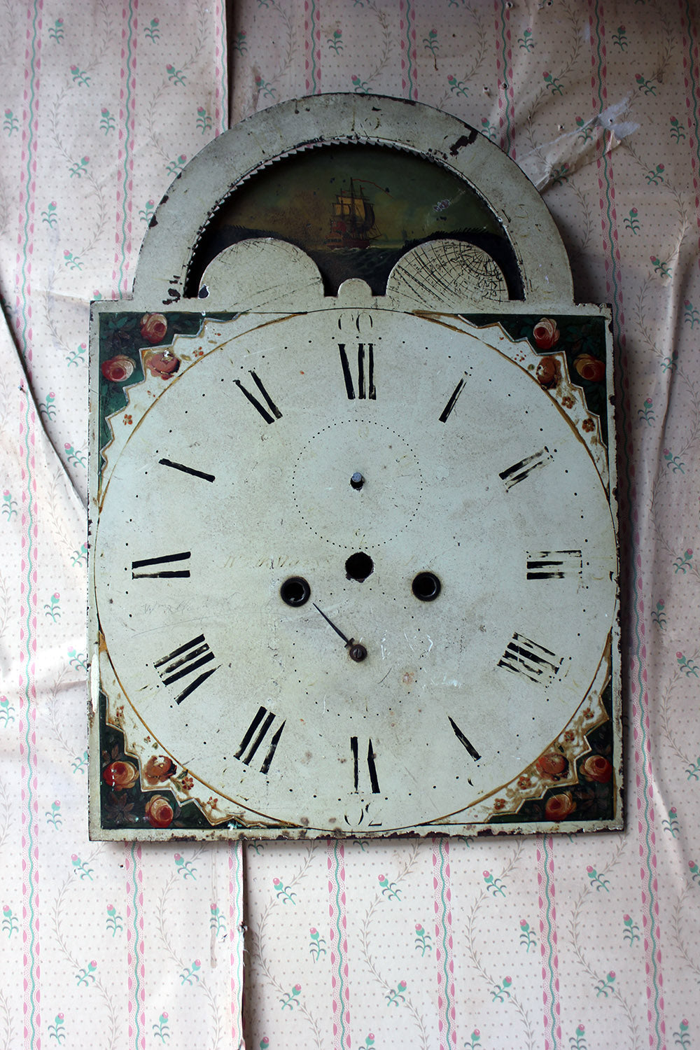 A Decorative 18thC Moon Phase Painted Longcase Clock Dial c.1780-90