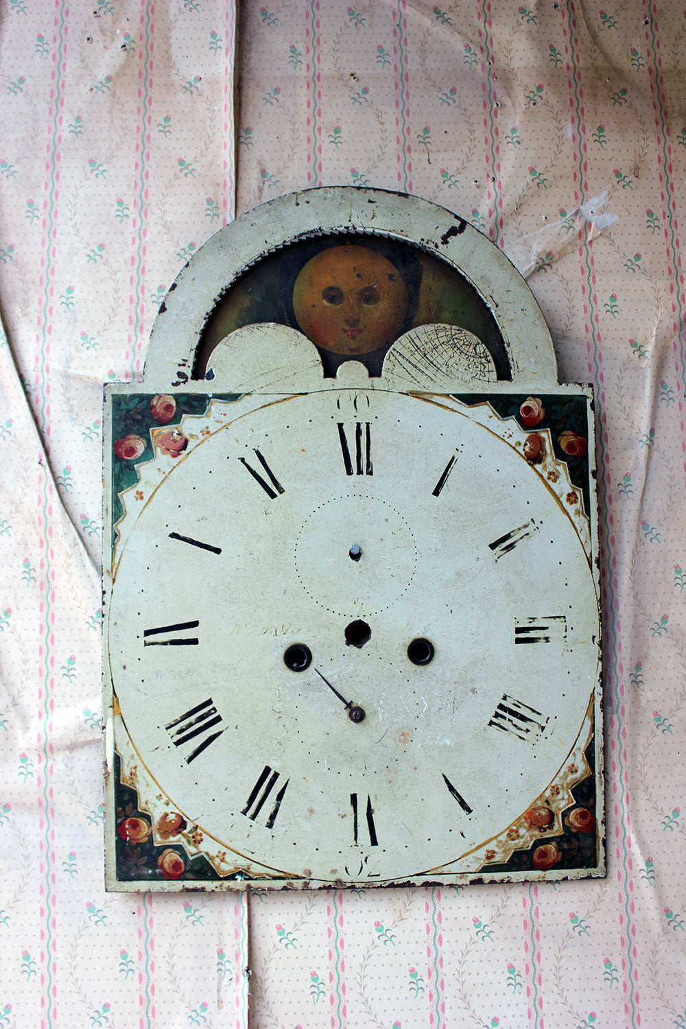 A Decorative 18thC Moon Phase Painted Longcase Clock Dial c.1780-90
