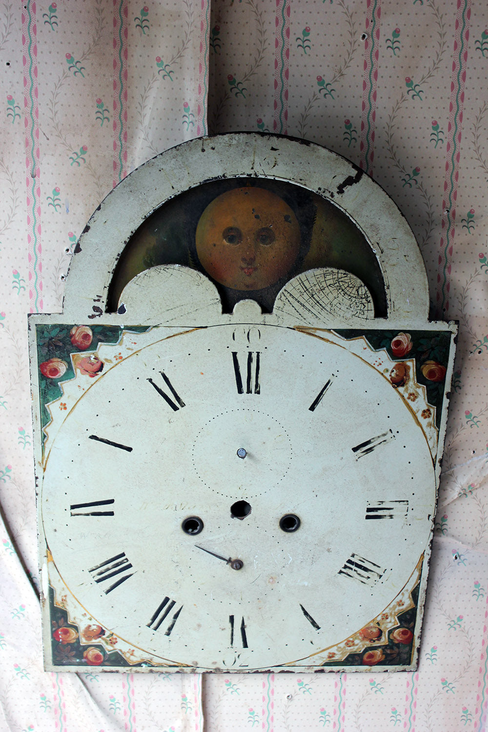 A Decorative 18thC Moon Phase Painted Longcase Clock Dial c.1780-90