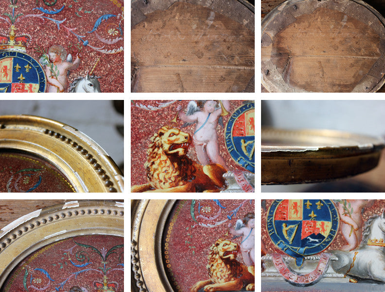 A Fine Mid 18thC Period Reverse Glass Picture of the Royal Coat of Arms