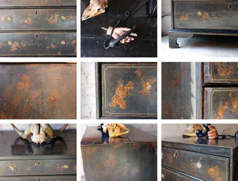 A Beautiful George III Black Japanned & Chinoiserie Decorated Chest of Drawers
