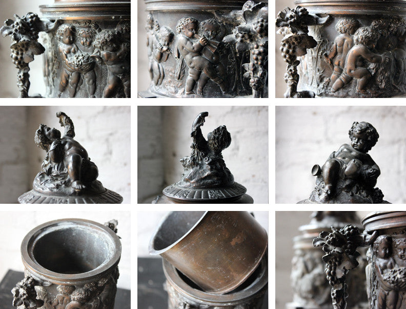 A Good Pair of Napoleon III Bronze Urns with Covers After Claude Michel Clodion c.1870