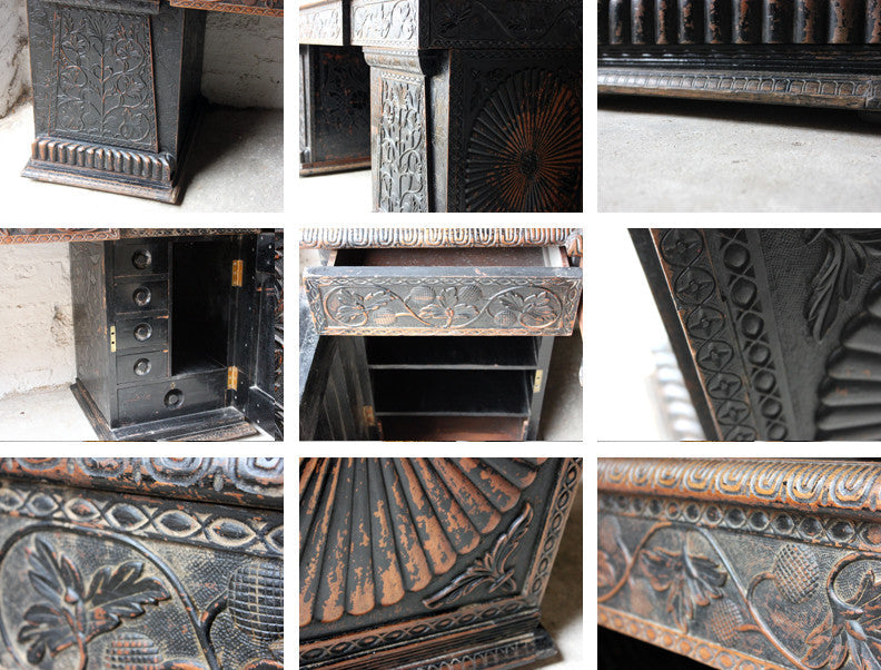 A Good Mid-19thC Anglo-Indian Carved & Ebonised Pedestal Sideboard From Devizes Castle, Wiltshire, England