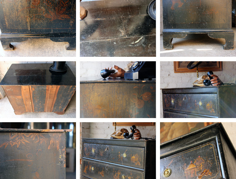 A Beautiful George III Black Japanned & Chinoiserie Decorated Chest of Drawers