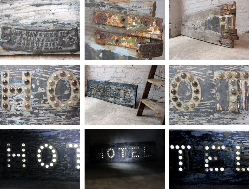 A Cracking c.1930s Painted Oak 'Hotel'; Advertising Reflective Road Sign