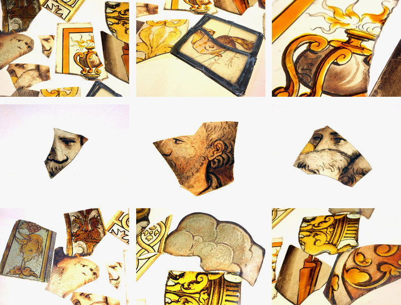A Beautiful Mixed Group of Medieval Period Stained Glass Fragments; Ex Hardman & Co Collection