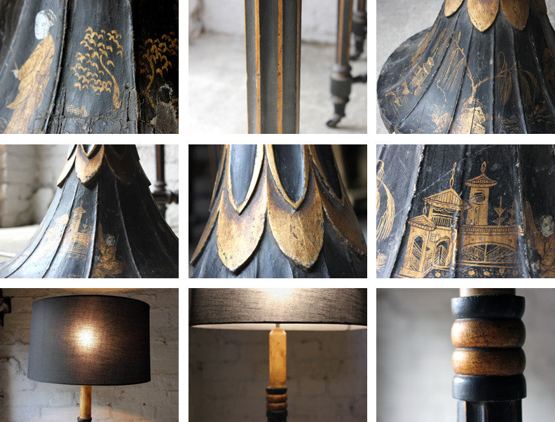 A Good c.1900 Black Japanned Chinoiserie Floor Lamp, From the Deanery, Durham