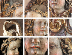 A Fine Early 18thC Polychrome Painted Cherub Head Mask