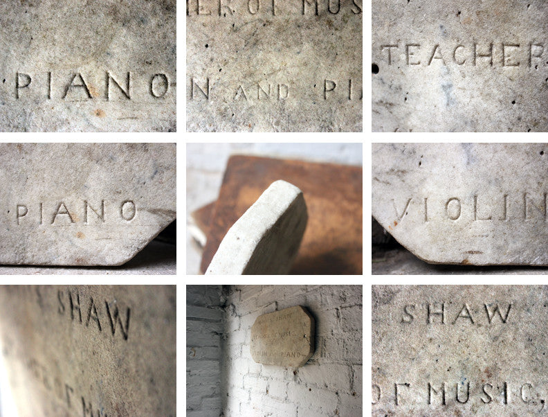 A Carved c.1900 Marble Plaque Incised "Miss Shaw, Teacher of Music, Violin and Piano"