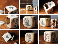 A Fine c.1880 Carved Bone Scrimshaw Sailors Dice Holder & Dice