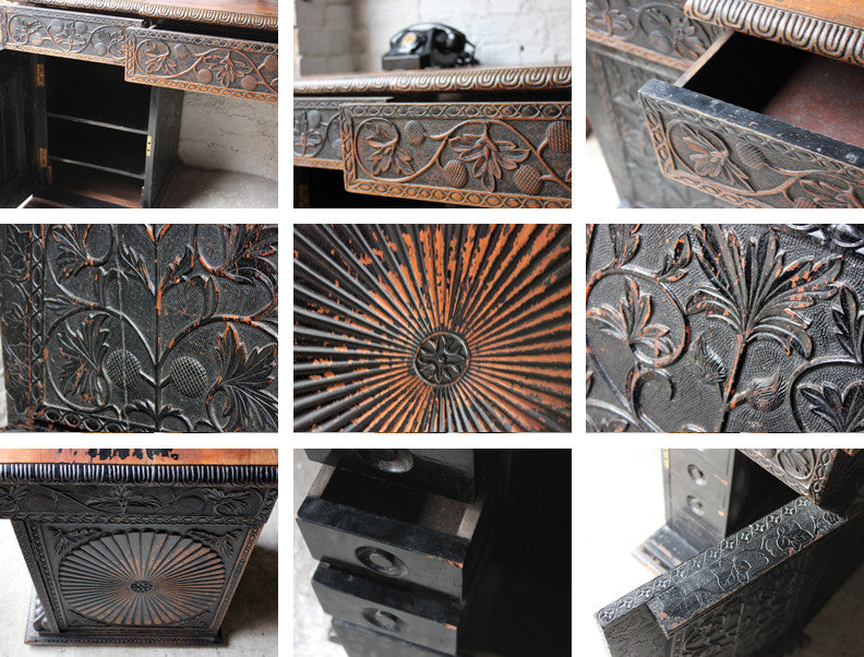 A Good Mid-19thC Anglo-Indian Carved & Ebonised Pedestal Sideboard From Devizes Castle, Wiltshire, England