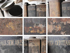 A Decorative Set of Five 19thC Black-Painted Toleware Apothecary Canisters