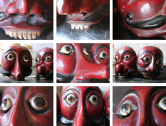 A Decorative Set of Three Early 20thC Indonesian Carved & Painted Hardwood Topeng Theatre Masks