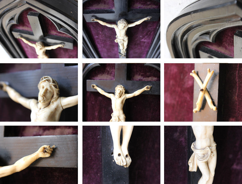 A Fine 19thC Ivory Carved & Ebony Framed Corpus Christi