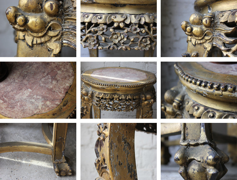 A c.1890 Chinese Marble Topped & Gilded Hardwood Occasional Table