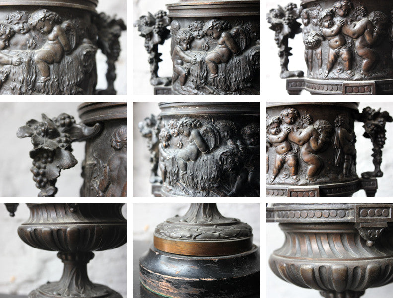 A Good Pair of Napoleon III Bronze Urns with Covers After Claude Michel Clodion c.1870