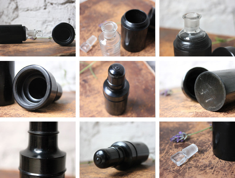 A Fine c.1910 Turned Ebony Perfume Holder & Bottle