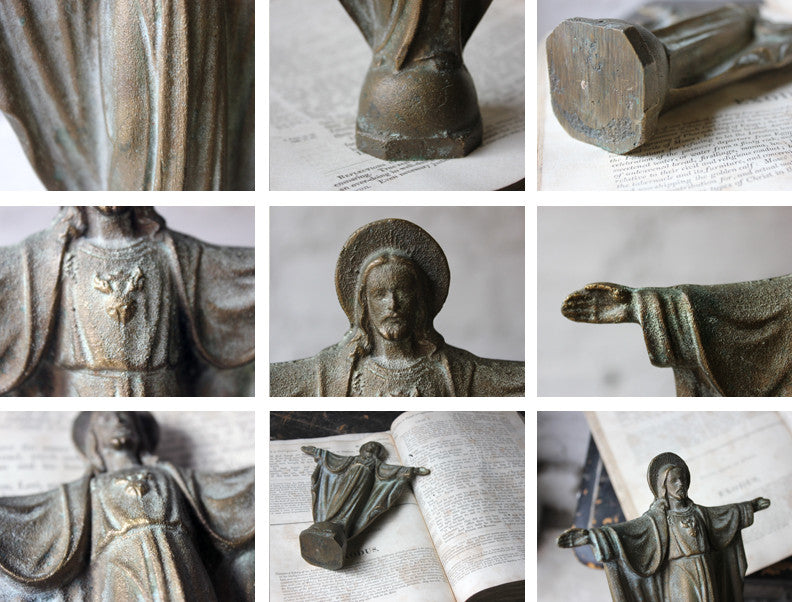 A Good Early 20thC Solid Bronze Figure of The Sacred Heart of Jesus Christ