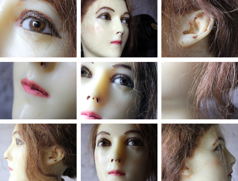 A Good French c.1890 Wax Shop Display Mannequin Head of a Lady