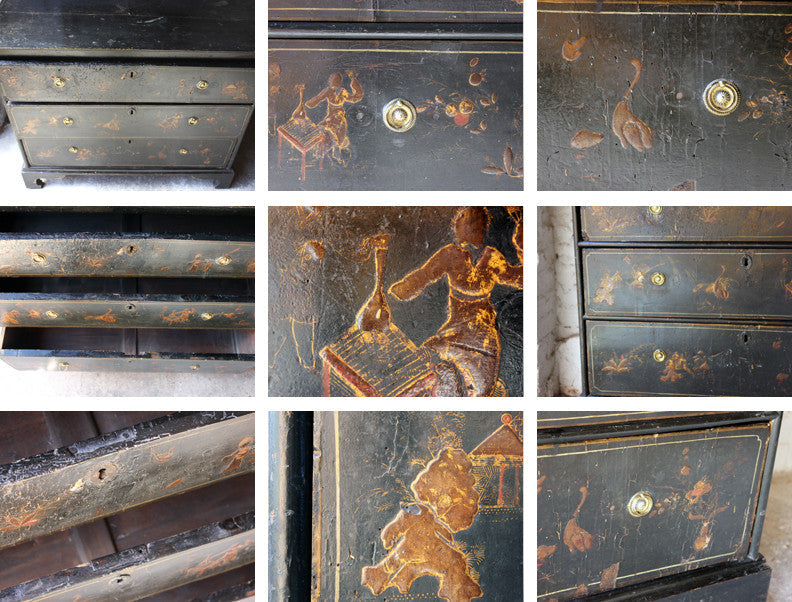 A Beautiful George III Black Japanned & Chinoiserie Decorated Chest of Drawers